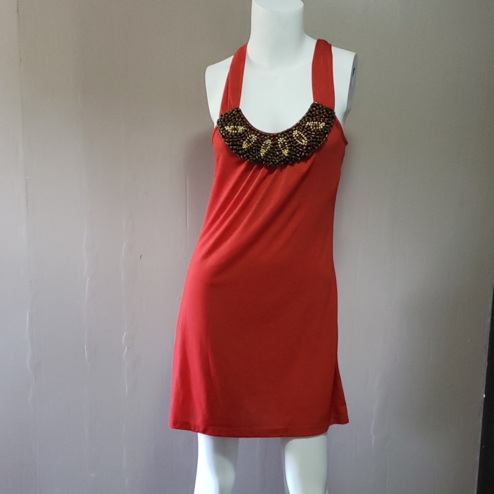 Leter Orange Beaded Racerback Dress Sz S